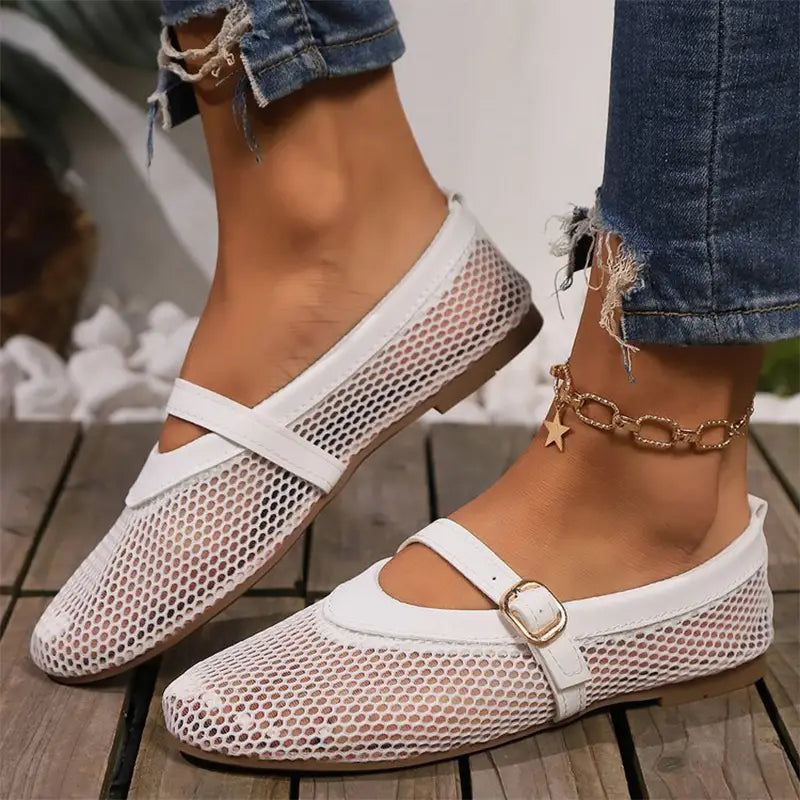 Balerini casual din plasă (mărimi mari): Design respirabil cu imprimeu leopard, talpă moale și confortabilă, mărimi 36-43