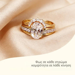 💍💎【Τέσσερα σε Ένα】Ανοιχτό Δαχτυλίδι με Ένθετα και Επικαλυπτόμενα Ζιργκόν 💎💍