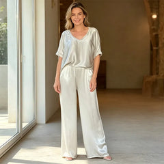 💙【Ușor și răcoros】Set casual din două piese, cu aspect premium, din satin mătăsos în stil francez