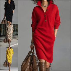 🔥【S-3XL】Nouă rochie tricotată cu guler, stil european și american