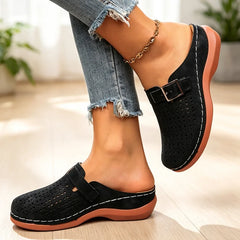 👡【Înălțare discretă】Papuci retro la modă, cu vârf acoperit și design decupat