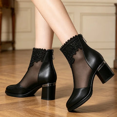 👢💎 Botine franțuzești moderne cu plasă fină și strasuri – elegante, feminine și pline de rafinament