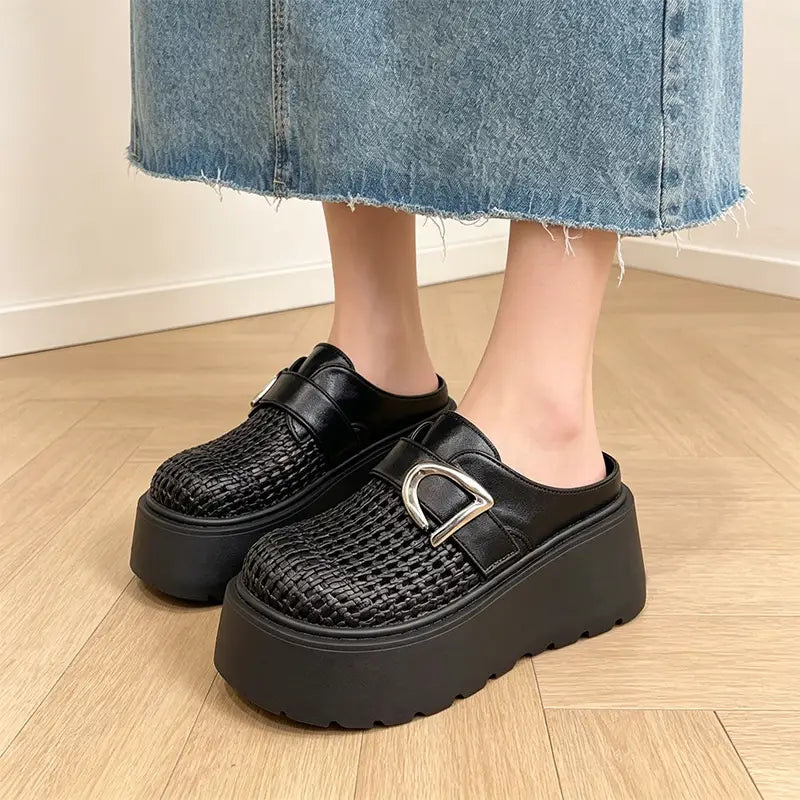 Saboți de Vară cu Platformă Înaltă: Design Împletit și Respirabil, Stil Retro-Modern, Mărimi 35-40
