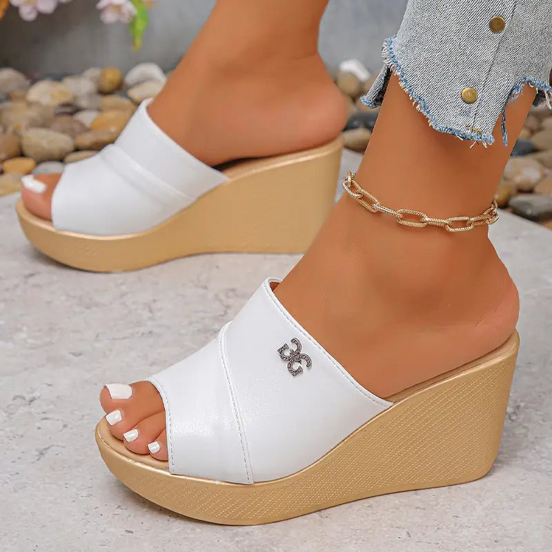 💝💎【Piele naturală îmbunătățită】Papuci moderni cu platformă și strasuri – efect de înălțare moale, confortabili și stabili la mers