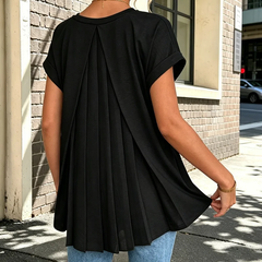 Tricou Elegant cu Decolteu în V și Spate Plisat - Design Modern și Vaporos