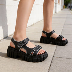 👡 Sandale Romane Platformă din Piele Moale – Cu Velcro Reglabil, Talpă Gotică Ușoară anti-alunecare, 2 Culori, Mărimi 36-43! ☀️🖤