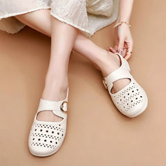 👡 Saboți de Vară din Piele Naturală cu Decupaje – Vârf Închis, Talpă Moale anti-alunecare și Confort Premium pentru Doamne! 🌸
