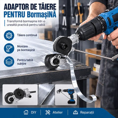 ⚡ Adaptor de Tăiere Tablă pentru Bormașină! Transformă Bormașina într-o Unealtă Practică de Tăiat · Tăiere Curată și Rapidă fără Efort · Compatibil cu Bormașini Uzuale · Ideal pentru DIY, Atelier și Reparații!
