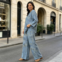 Set Damă Elegant cu Imprimeu | Bluză și Pantaloni Largi | Mărimi S-3XL