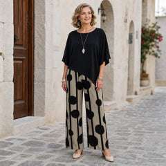 【Stil Haute Couture Toamna 2026】Bluză în stil european și american, cu guler rotund, mâneci tip liliac + pantaloni imprimați, cu talie înaltă și subțire (4 stiluri disponibile / S-XL) ✨