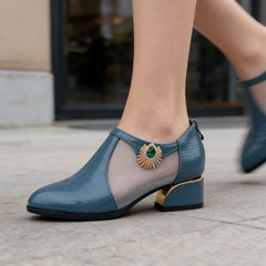 👠【35-40】🏆💖Pantofi eleganți cu toc bloc din plasă pentru femei, din piele moale