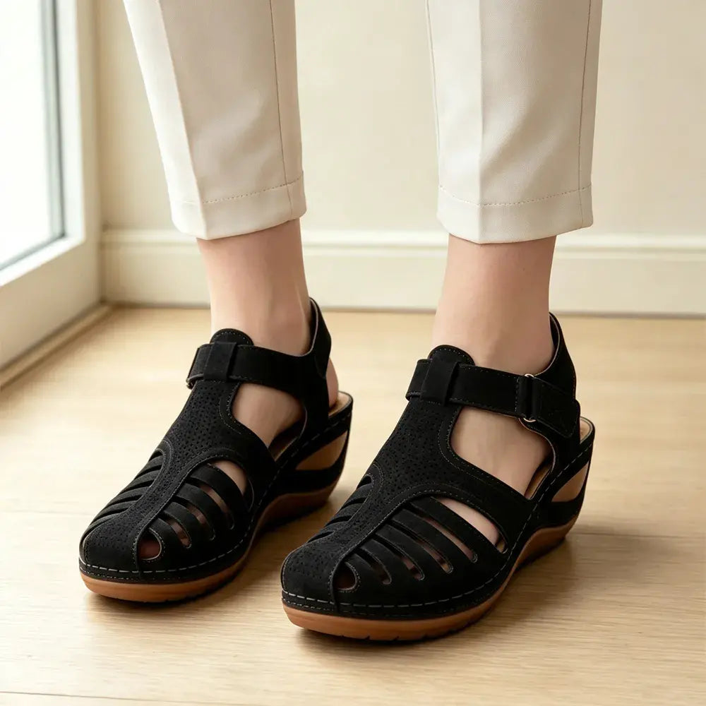 👍【Model îmbunătățit din piele naturală de calitate superioară】Sandale elegante și confortabile cu talpă moale