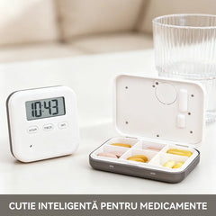 Organizator Inteligent de Pastile cu Alarmă – Cutie Medicamente Portabilă pentru Călătorii, 5 Alarme Zilnice cu Sunet și Vibrații