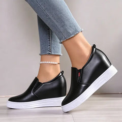 Pantofi Casual de Damă cu Platformă Ascunsă –Pantofi de Damă din Piele Eco cu Textură Elegantă și Elastic Lateral