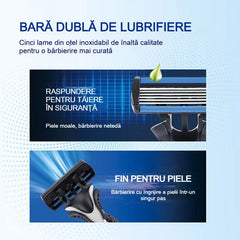 Set Aparat de Ras Manual pentru Bărbați, 2 Mânere Ergonomice și 24 Rezerve cu 6 Lame, Bărbierit Fin și Rapid, Set Economic Portabil