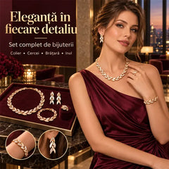 ✨ Set Complet de Bijuterii Elegante cu Frunze Strălucitoare - Colier, Cercei, Brățară și Inel! Design Rafinat cu Zirconii Mici · Eleganță în Fiecare Detaliu · Cadoul Ideal pentru Nuntă, Petreceri sau Zile de Naștere!