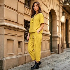 Set de Vară Lejer din 2 Piese: Bluza cu Decupaj Lateral și Pantaloni Harem Anti-Strângere, Mărimi Mari L-4XL