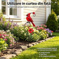 🐦☀️Lampă Solară de Grădină cu Pasăre Cardinal și Floare
