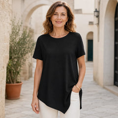 Tricou din Bumbac pentru Mărimi Mari cu Tiv Asimetric