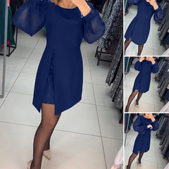 💟【S-5XL】Nouă rochie retro cu decolteu rotund și imprimeu modern cu șliț