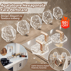 💥🏆【10 Buc】Agățătoare Hexagonală Fără Perforare.💎 Design Elegant cu Textură Iceberg – Lipire Ușoară, Suport Puternic, Fără Urme 🛁