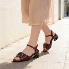 【Noutate Primăvară-Vară 2026】Sandale Elegante din Piele Naturală cu Cataramă cu Strasuri, Toc Mediu de 5cm și Baretă pe Glezna, 3 Culori, Mărimi 35-42! 👠✨
