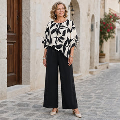 【Stil Haute Couture Toamna 2026】Bluză în stil european și american, cu guler rotund, mâneci tip liliac + pantaloni imprimați, cu talie înaltă și subțire (4 stiluri disponibile / S-XL) ✨