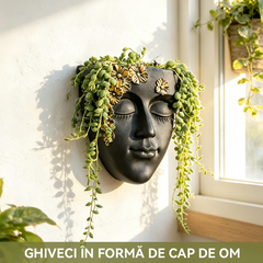 ✨Ghiveci de Perete în Formă de Chip Uman, Sculptură Decorativă pentru Plante Căzătoare, Ghiveci Suspendat de Interior și Exterior, Decor Grădină