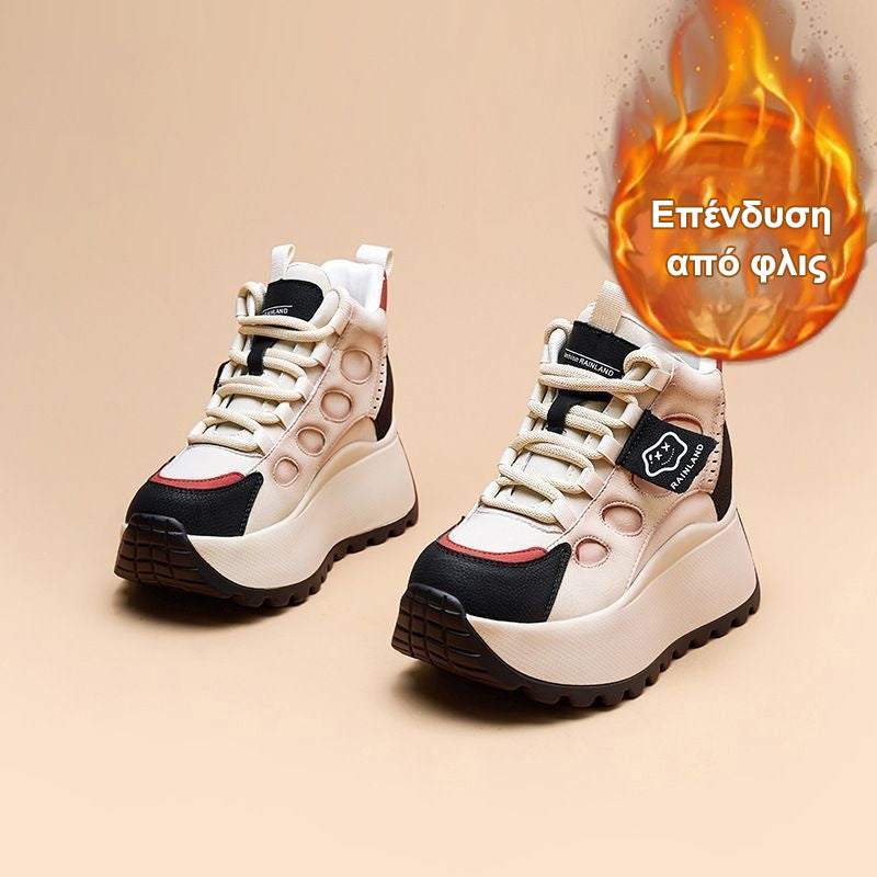 【Sosiri noi】Pantofi retro casual cu talpă groasă, design în două culori, înălțime ascunsă și căptușeală călduroasă din blană