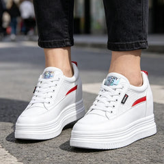 Pantofi Sport de Damă cu Platformă și Mesh – Sneakers Albi cu Talpă Înaltă, Respirabili și Confortabili