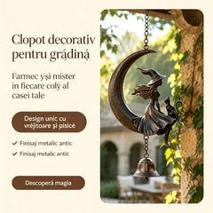 【Magie și Mister】Clopoțel Decorativ de Perete cu Vrăjitoare, Pisică Neagră și Semilună, Ornament Suspendat Stil Gotic pentru Casă și Grădină ✨