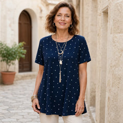 【Noutate Vară 2026】Tricou Elegant în Stil European cu Buline și Decolteu Rotund, Bluză Lejeră și Confortabilă, 4 Culori (S-5XL)! ✨