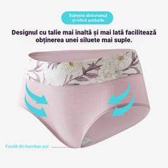 🩲【Set de 5 bucăți】Chiloți cu talie înaltă, margini florale și protecție antibacteriană