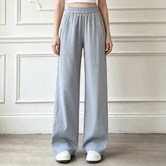 Pantaloni Lungi de Vară din In și Mătase de Gheață: Talie Înaltă, Efect de Alungire de 6cm, Mărimi M-5XL