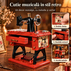 🧵 Cutie Muzicală în Stil Retro - Mașină de Căsătorit și Cusut Vintage! Mecanism cu Arc (Fără Baterii) · Sertar Interactiv · Un Cadou Plin de Emoție pentru Mamă sau Persoane Draghe!