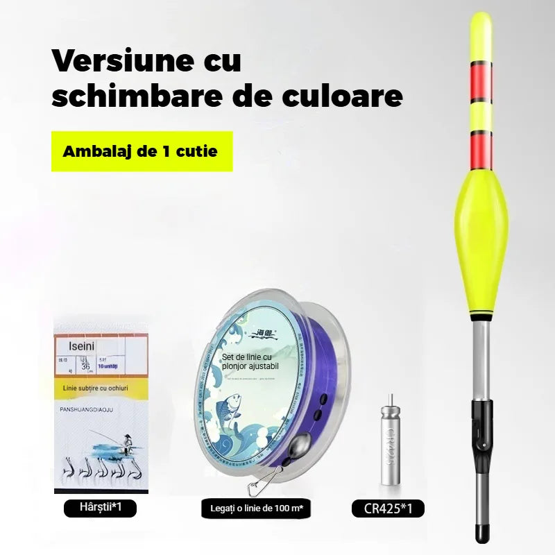 Plutitor reglabil automat în adâncime cu vizibilitate excelentă pe timp de noapte! Își schimbă culoarea instantaneu când un pește mușcă! Nu mai ratați niciodată un loc de pescuit!