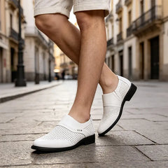 Pantofi Eleganți din Piele Naturală pentru Bărbați, Model de Vară Perforat și Respirabil, Pantofi Oxford Business-Casual Fără Șireturi