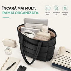 👜 Spune CUMPĂRĂ AICI dezordinii din geantă! Geantă Tote puffy de mare capacitate (Compartiment protejat pentru laptop 15.6" / Organizare impecabilă)! ✨