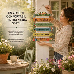 💐Plăcuță Decorativă din Lemn pentru Grădină - Regulile Grădinii