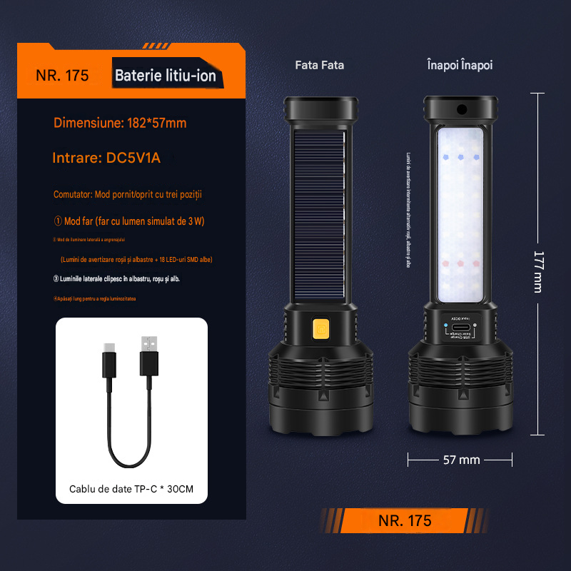 Energie Solară Nelimitată ✨ Lanternă Profesională LED Ultra-Puternică 🔦 Funcție de Power Bank & Lampă de Camping COB!