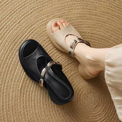 Papuci cu Platformă din Piele pentru Femei | Sandale Saboți cu Accente Metalice Elegante, Talpă Moale Anti-Durere și Suport Ergonomic