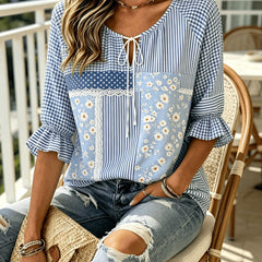 【Colecția Boho Vară 2026】Cămașă de Damă cu Imprimeu Floral Retro și Șnur, Bluză Lejeră cu Mânecă Trei Sferturi și Volane (6 Modele / S-3XL) ✨