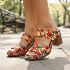 🌻Sandale Fashion cu Imprimeu și Toc Gros