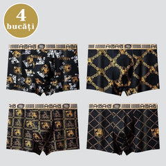 Set de 4 Boxeri pentru Bărbați de Lux cu Imprimeu Fashion, Talie Medie Elastică – Material Moale, Super Respirabil și Confortabil