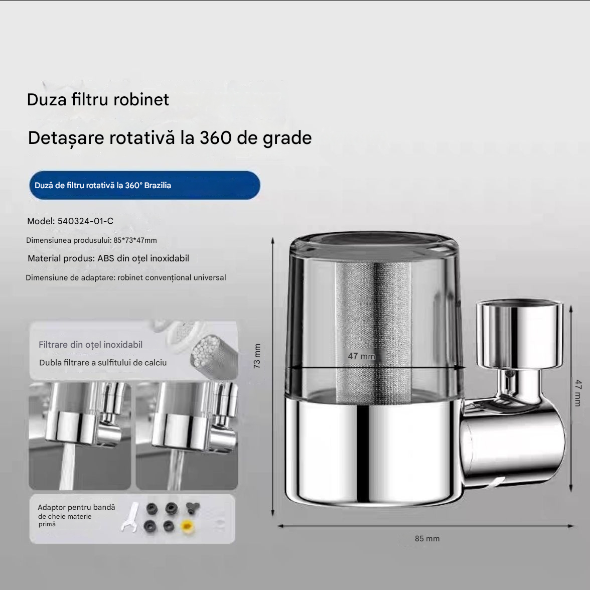 🚰🔥Extensie de protecție împotriva stropirii pentru robinetul de bucătărie, filtru universal, purificator de apă, amplificator de presiune, duză rotativă la 360°, aerator