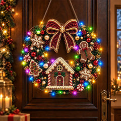 🎄 Coroniță DIY de Crăciun cu Diamante, Perle și Lumini LED! Placă Acrilică Rezistentă · 9 Modele Festive · Decor Perfect pentru Uși, Pereți și Fereastră · Cadou Creat cu Suflet!