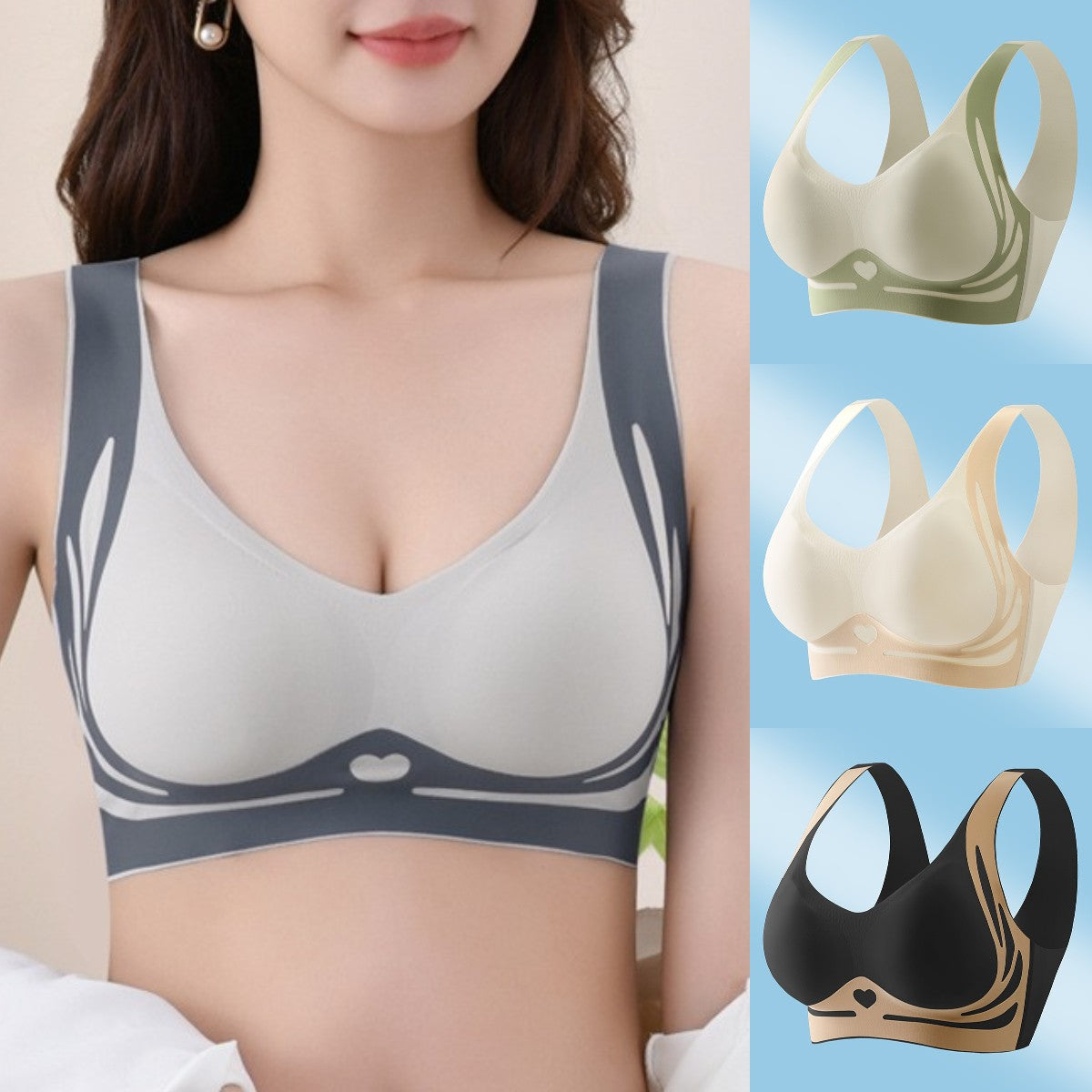 😍【Set din 4 piese】Sutien invizibil cu efect de lifting și antigravitațional pentru femei ❤️【Potrivit pentru 40-85 kg】