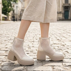 👢【Înălțare 5CM】Botine moderne cu plasă și perforații, cu talpă groasă