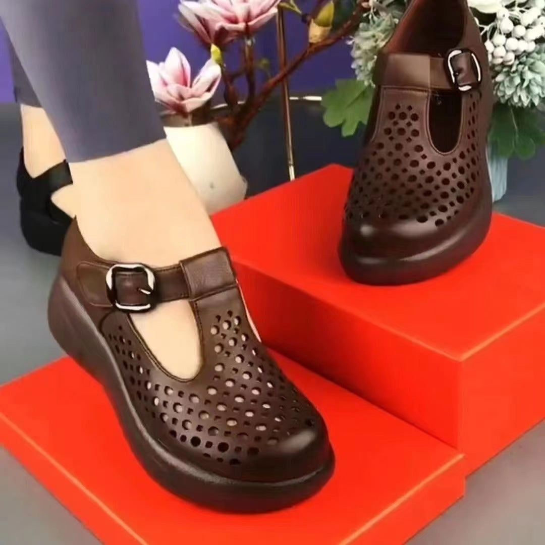 👡 Νέα Μοντέρνα Δερμάτινα Παπούτσια με Παχύ Τακούνι