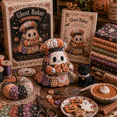 Kit de Cusut DIY „Ghost Coffee Date”: Set Cadou Handcraft cu Materiale Textil Patchwork, Decor Colectibil Cozy Halloween
